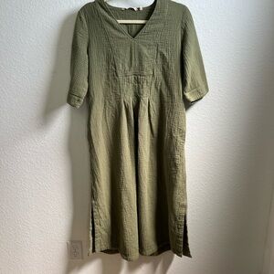 Soft Surroundings Olive Green V-Neck Midi Dress